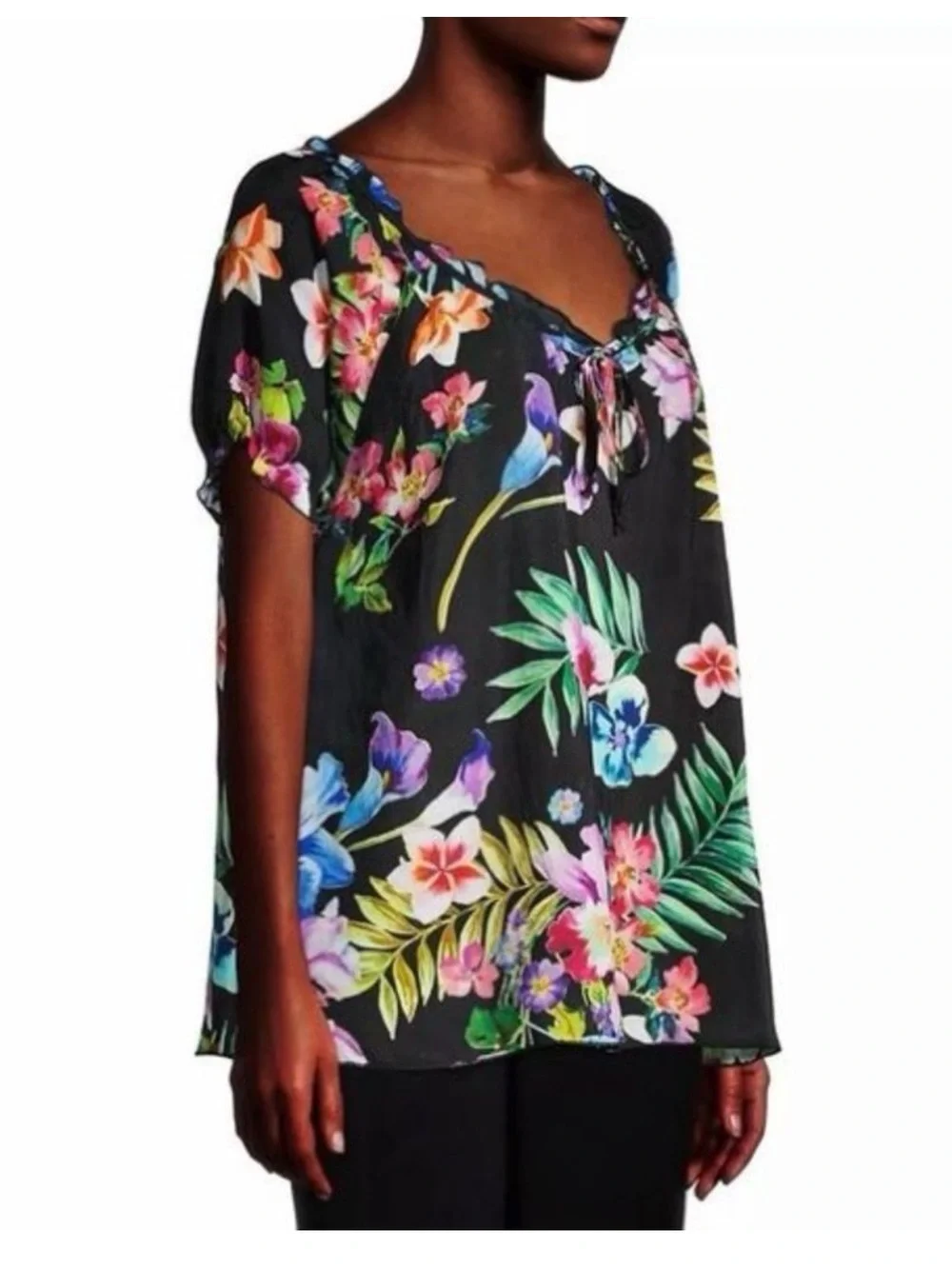 Johnny Was Aruba Kadence Black Tropical Floral Print size M
